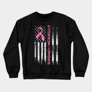 Cool Breast Cancer Survivor Women Pink Flag Crewneck Sweatshirt